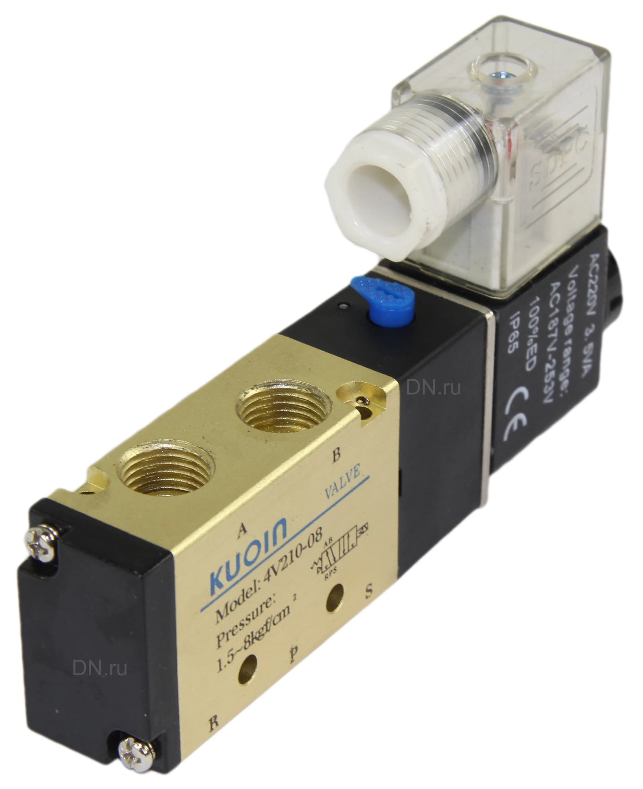 Пневмораспределитель DN.ru 4V210-08 AC220V 1/4′′ моностабильный, пятиканальный, для шиберных задвижек с пневмоцилиндром