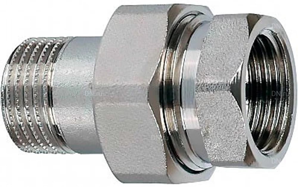 Соединение разъемное (американка) DN.ru А-304-НР-ВР-PTFE 1/4′′ Ду8 Ру20 с уплотнением под гайкой по плоскости, корпус - нержавеющая сталь AISI 304, присоединение - наружная/внутренняя резьба, тип резьбы - BSPT/BSPP